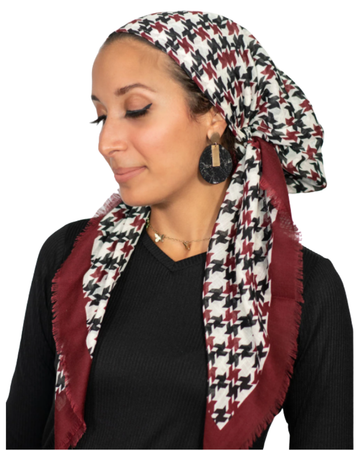 Tie Ur Knot Maroon Houndstooth Pre-Tied Bandanna with Light Non Slip Grip myselflingerie.com